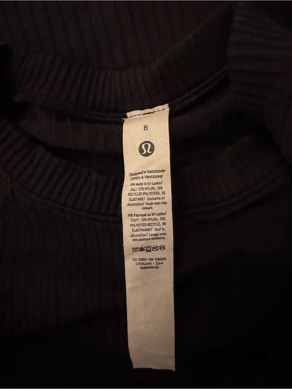 lululemon athletica Black Ribbed Slim Long Sleeve Top
